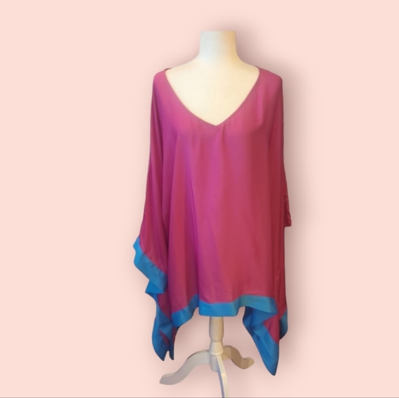IMAN Vibrant Pink Tunic with Blue Accents - Picture 1 of 8